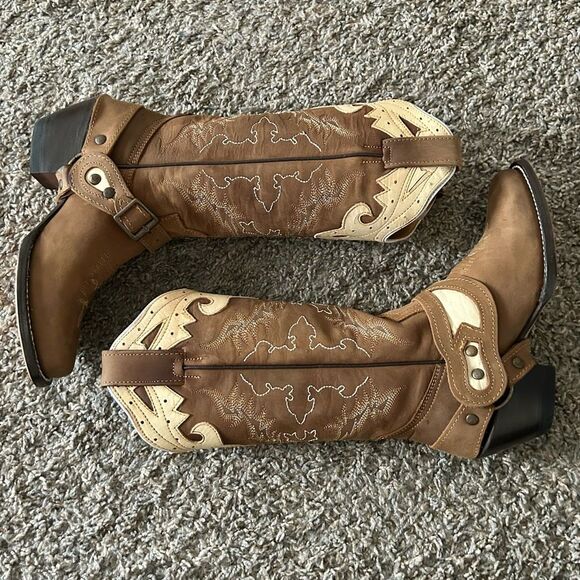 Minotauro Western Leather Cowgirl Boots Brown & Cream Size 6.5 NEW in Box - Picture 10 of 16